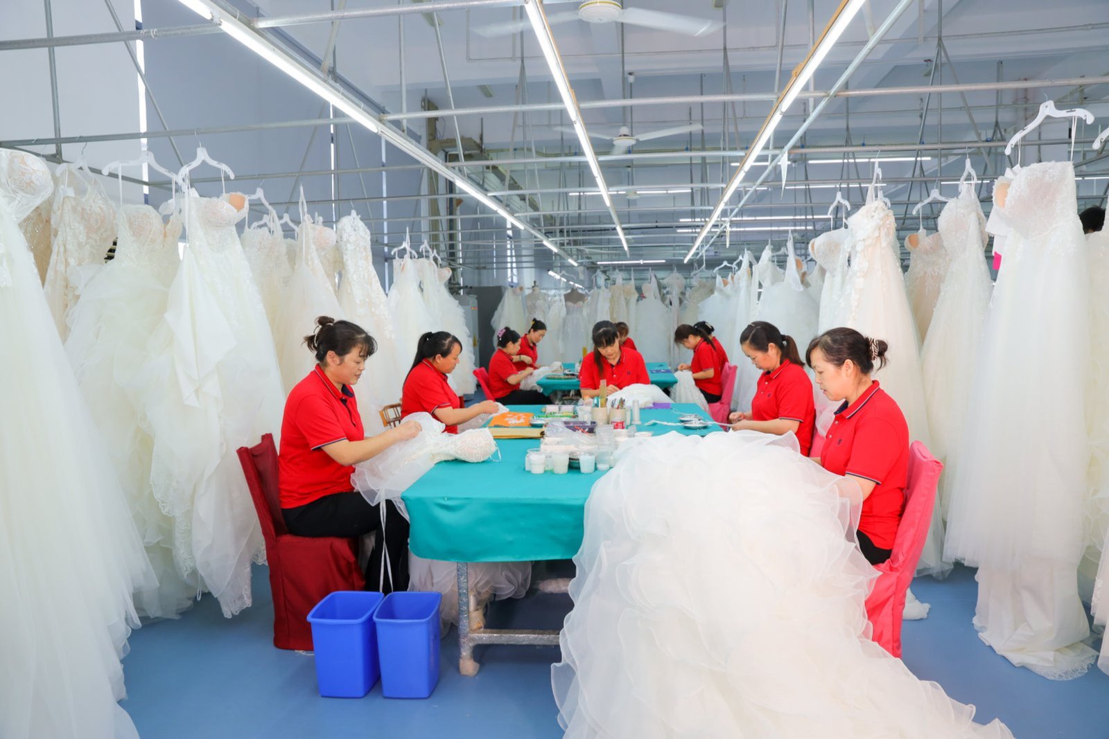 The SisterBridal team working together in the production workshop