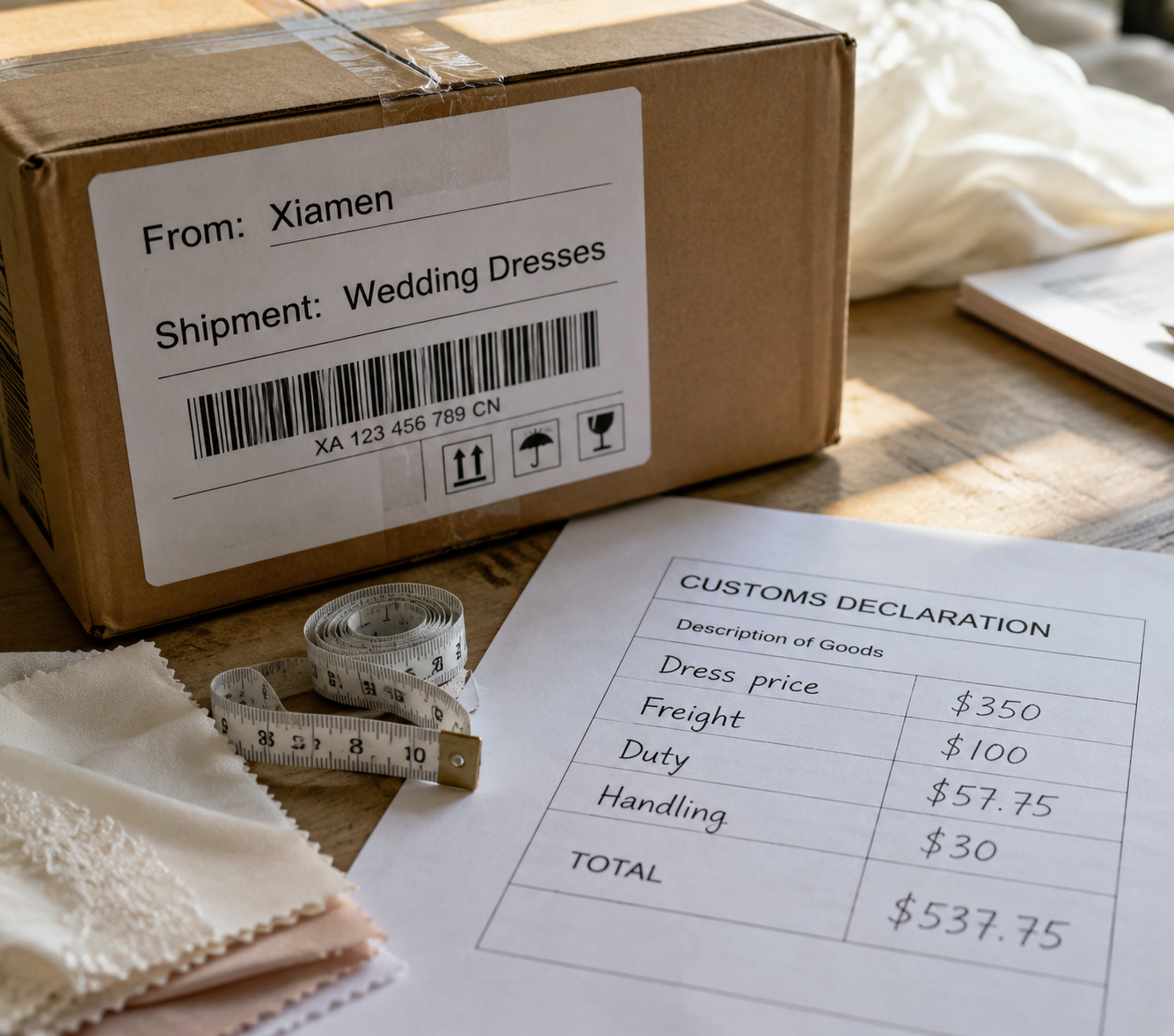 landed cost for imported wedding dresses